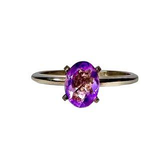 Vintage Sterling  Oval Amethyst Ring   February Birthstone , Size 9 , Minimalist